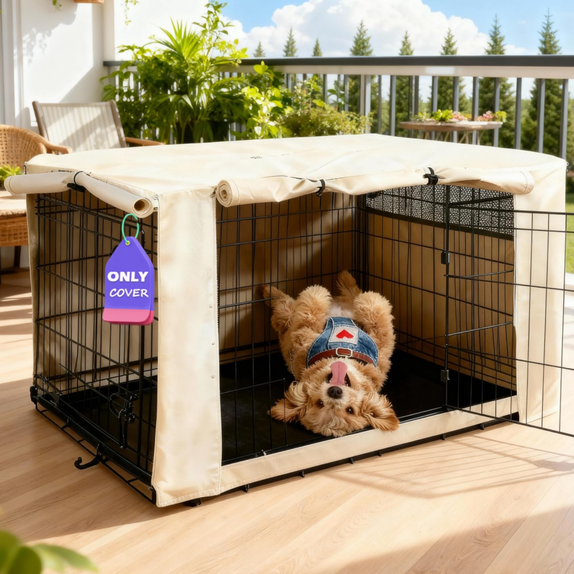 HiCaptain 36-Inch Dog Crate Cover with Mesh, Waterproof Kennel Cover, Beige | Br