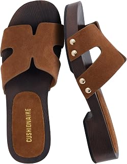 CUSHIONAIRE Thai 100% Genuine Suede Leather Platform Sandals for Women Adjustable Strap Heel Slide Sandals