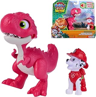 Paw Patrol: The Dino Movie, Marshall Roaring Pup Pals, Includes Articulated 10,1 cm Rhubarb Dinosaur Toy with Activated Sounds and Marshall Action Figure, Nursery Toys for Boys and Girls Ages 3+