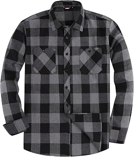 Mens Flannel Shirt Classic Checked Shirt Casual Button-Down Shirts S-6XL