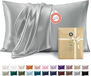 Bedsure Satin Pillowcases Queen Set of 2, Similar to Silk Pillow Cases Grey | Reduces Hair Frizz & Skin Friction, Decorative Covers, Room Decor, Gifts for Women Men, Envelope Closure, Cooling, 20" x 30"