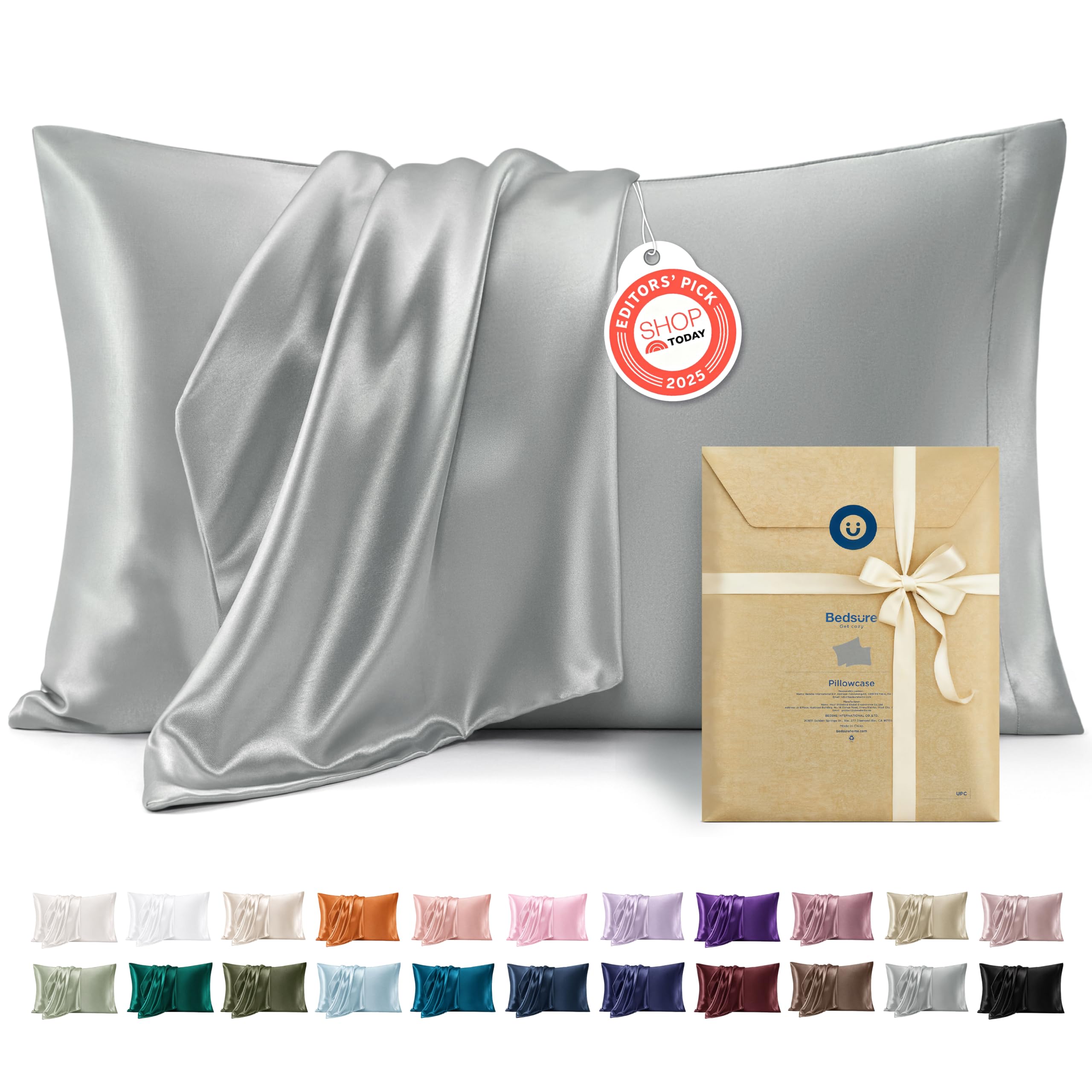 Bedsure Satin Pillowcases Queen Set of 2, Similar to Silk Pillow Cases Grey | Re