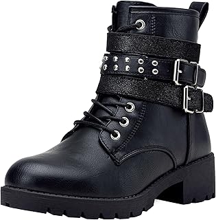 Vepose Women's Lace Up Combat Ankle Boots with Zipper and Lug Sole