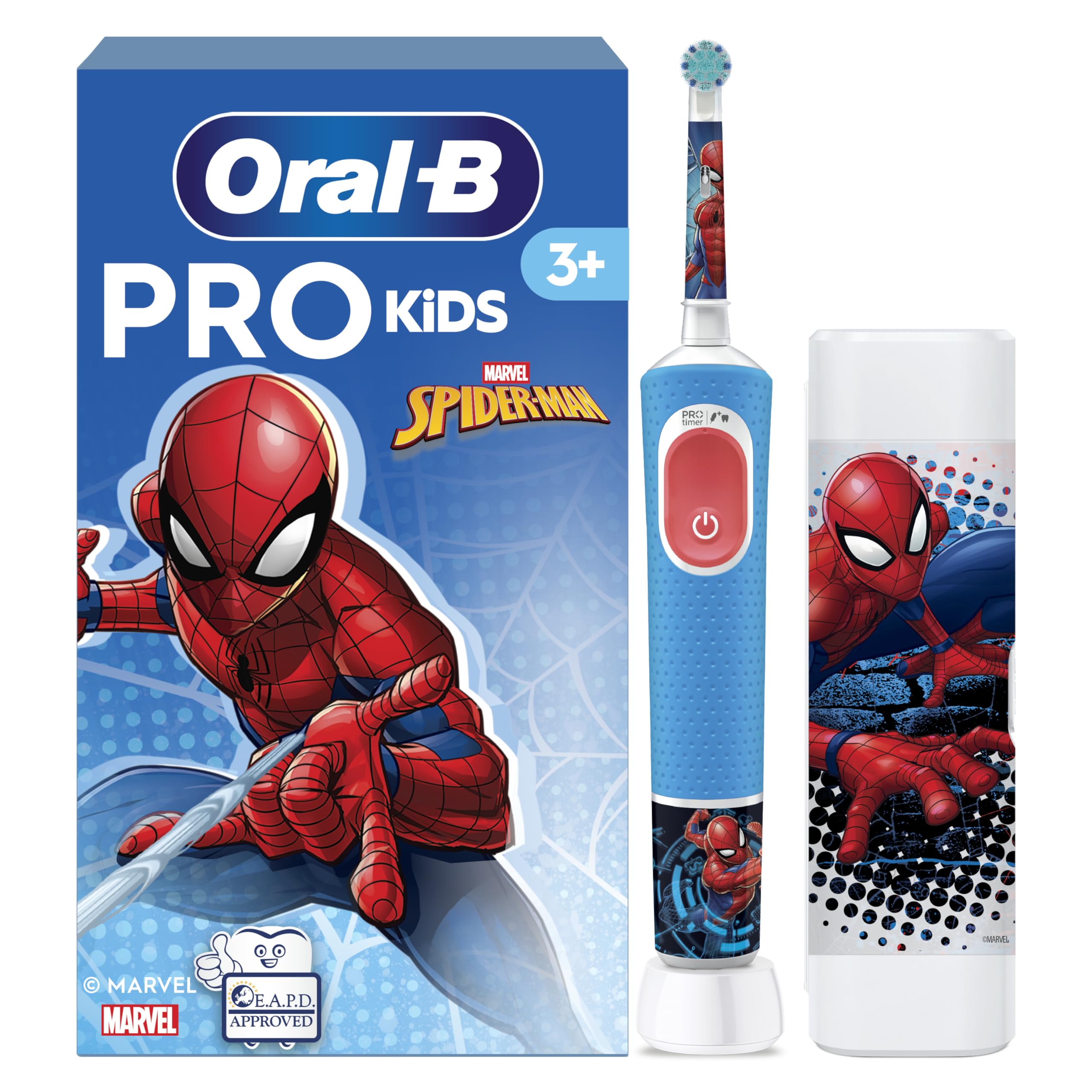 Oral-B Pro Kids Electric Toothbrush, 1 Toothbrush Head, x4 Spiderman Stickers, 1