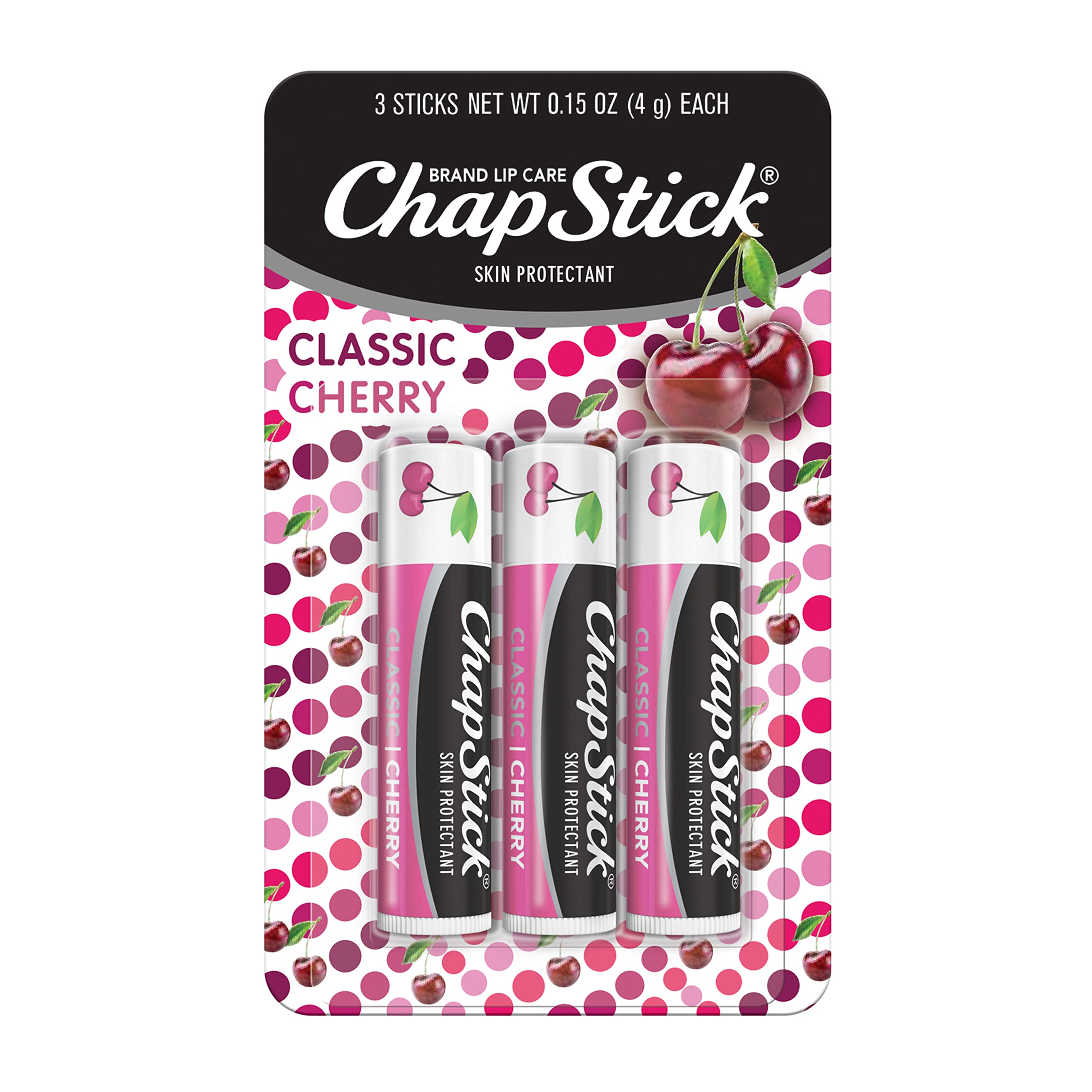 ChapStick Classic Skin Protectant Flavored Lip Balm Tube, Cherry Flavor, 0.15 Ou
