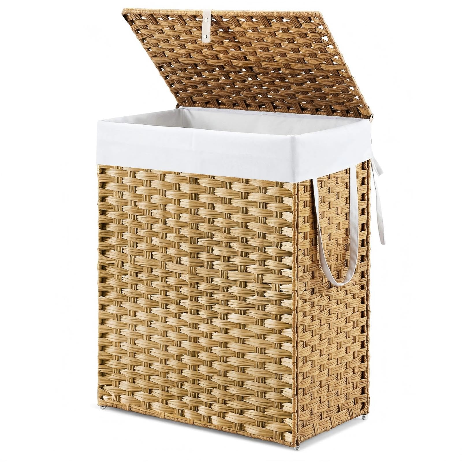 DUMOS Laundry Basket with Lid, 90L Wicker Laundry Hampers, Goose Yellow | 23.8 G