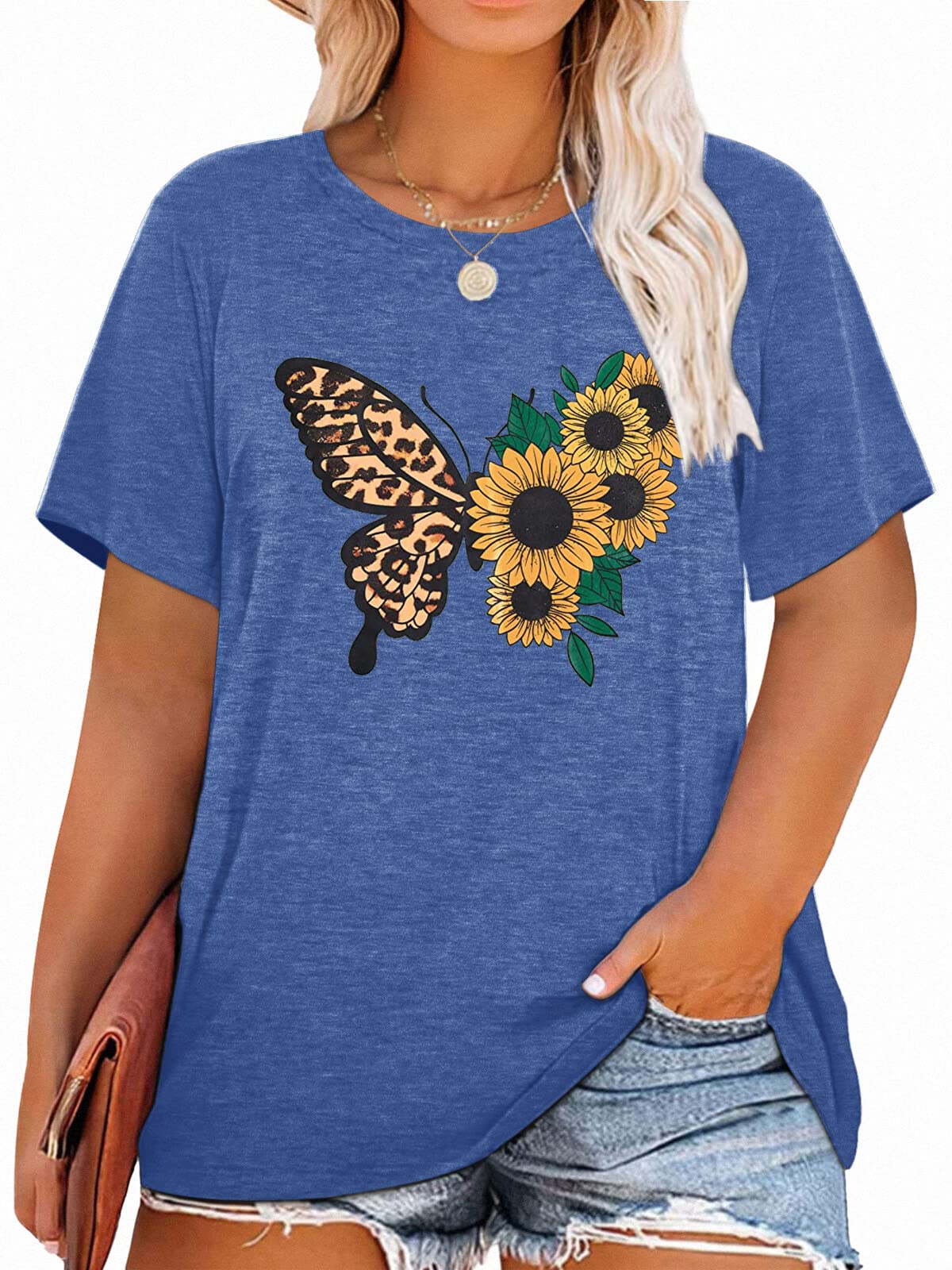 Women Plus Size Dandelion Print Floral Graphic Short Sleeve T Shirt Summer