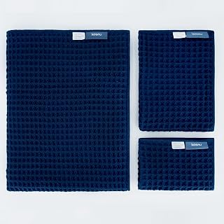 Luxury Organic Japanese Cotton Waffle Bath Towel | Thick, Absorbent, Quick Dry Bathroom Towels for Shower, Sauna, Onsen| Hotel & Spa Quality, Gift-Ready (Ocean Blue, Bath Sheet Set (3-Piece))