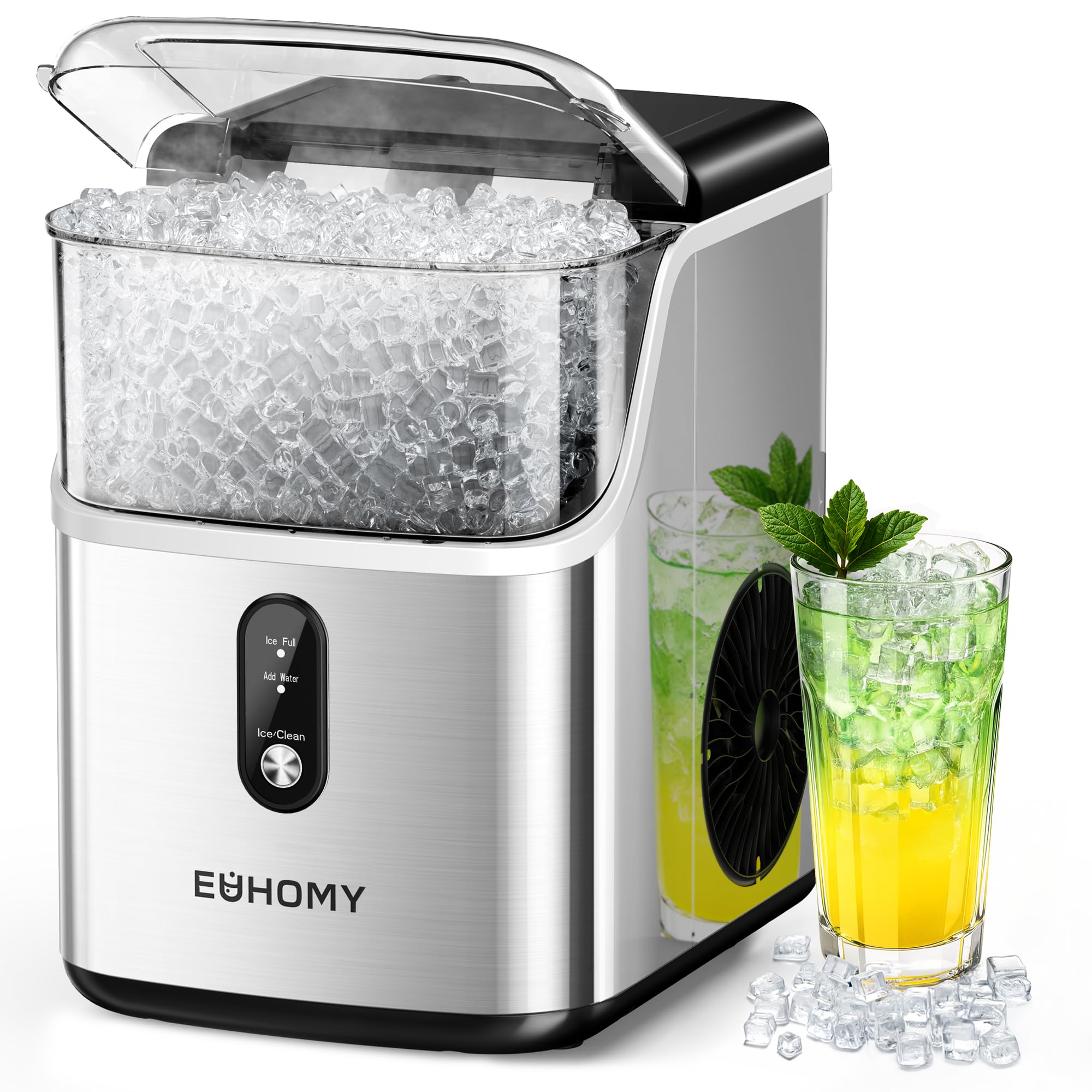 EUHOMY Nugget Ice Makers Countertop, Pebble Ice Maker Machine with 34lbs/24H Sof