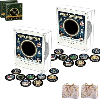 Magnetic Fridge Vinyl Record Player with 9 Vinyl Style Discs，2pcs | Christmas Fridge Magnet Music Player Set with 9 Vinyl Style Discs, NFC Programmable, Personalized Audio