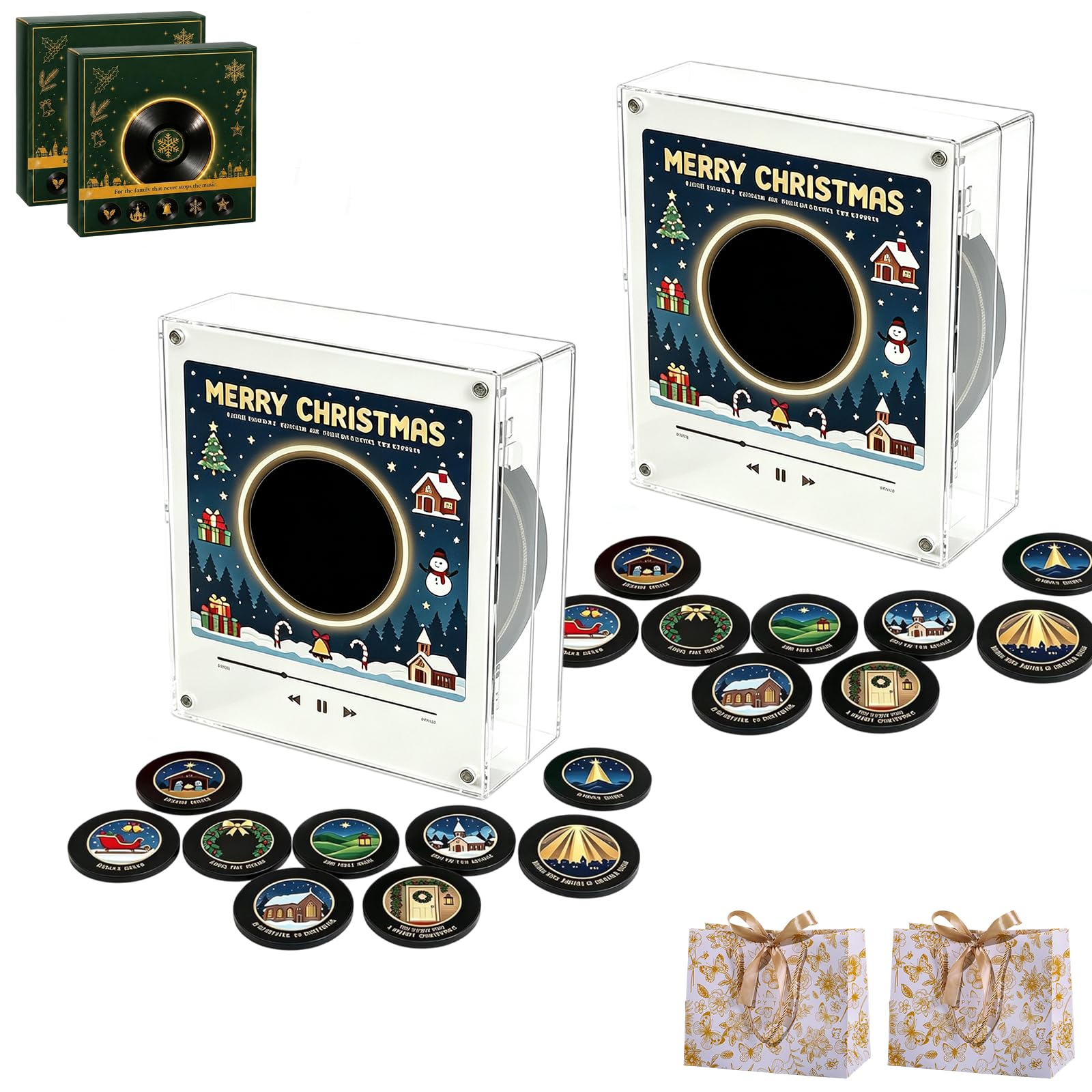 Magnetic Fridge Vinyl Record Player with 9 Vinyl Style Discs，2pcs | Christmas Fr