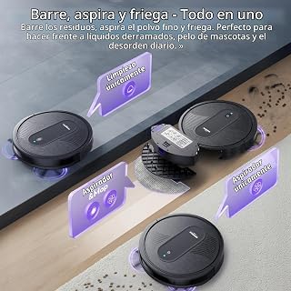 MONSGA Robot Vacuum Cleaner, Robot Vacuum Cleaner and Mop 4000Pa Suction Pressure, 140 Minutes Autonomy, Anti-fall Sensors and Multifunctional Brush, TotalSurface, App Control