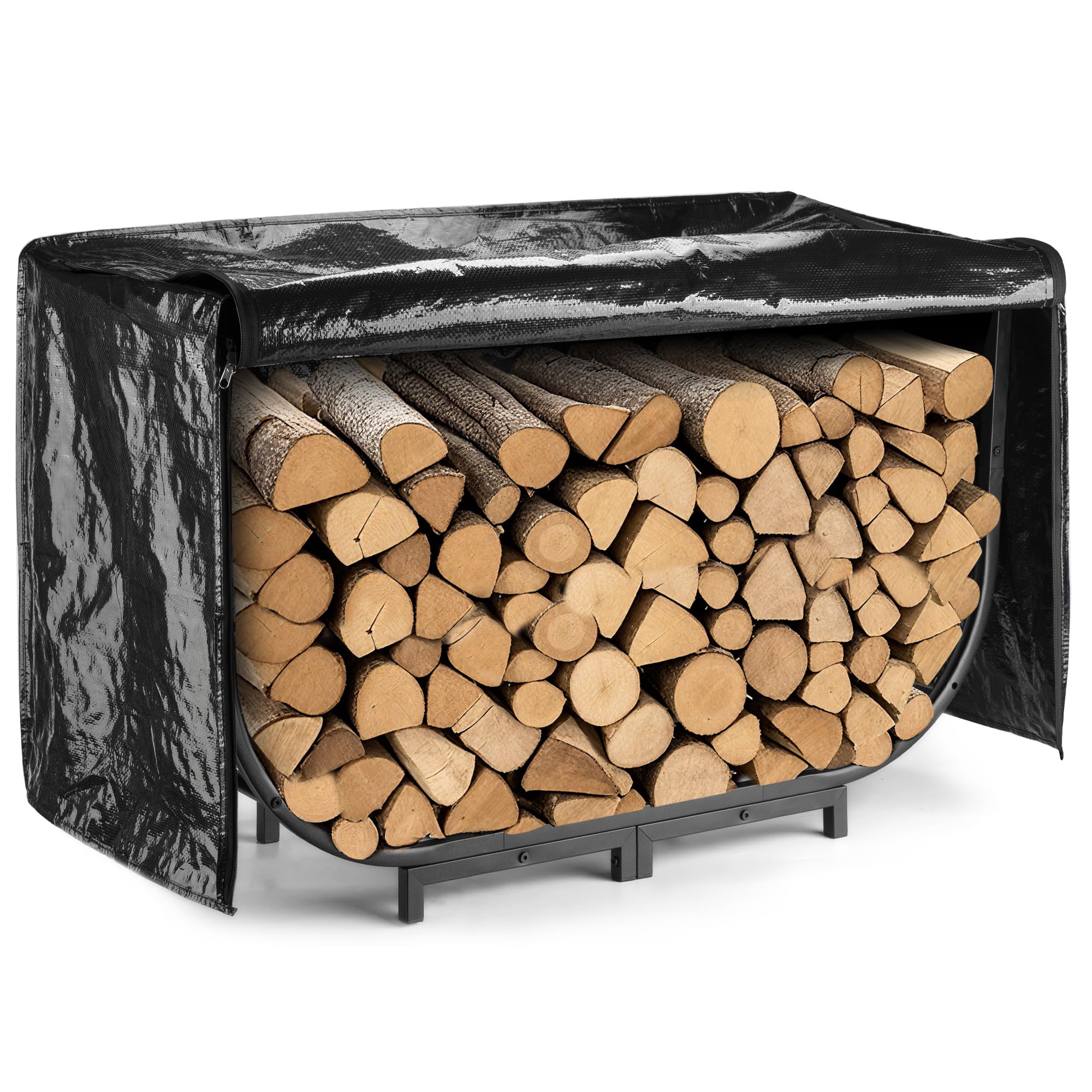 facka 40 Inch Firewood Rack Outdoor with Cover, Metal Wood Rack | Iron Fire Log 