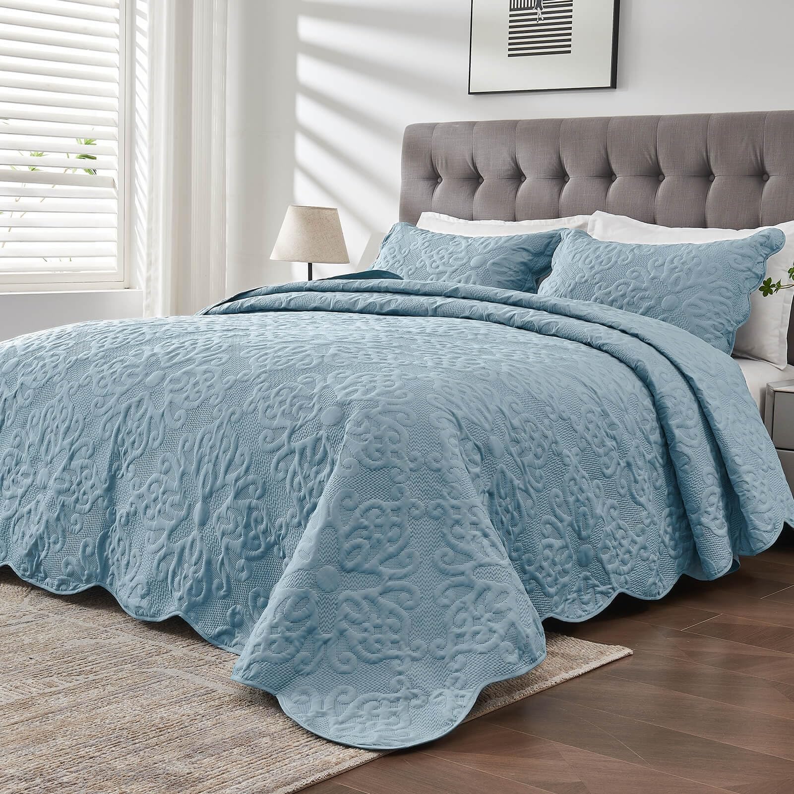 Kingnex Oversized King Bedspreads 128x120 Spa Blue | Lightweight, Extra Wide Qui