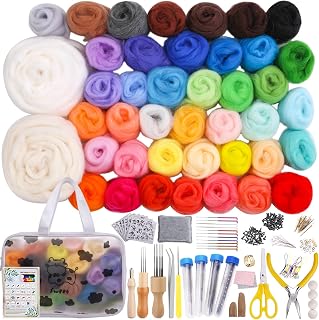ZXIIXZ Needle Felting Kit for Beginners, 42 Colors Wool Roving Kit | Felt Kit with Storage Bag, Felt Needles, Pad, Awl, Wool Roving for Adult DIY Crafts Home Decorations