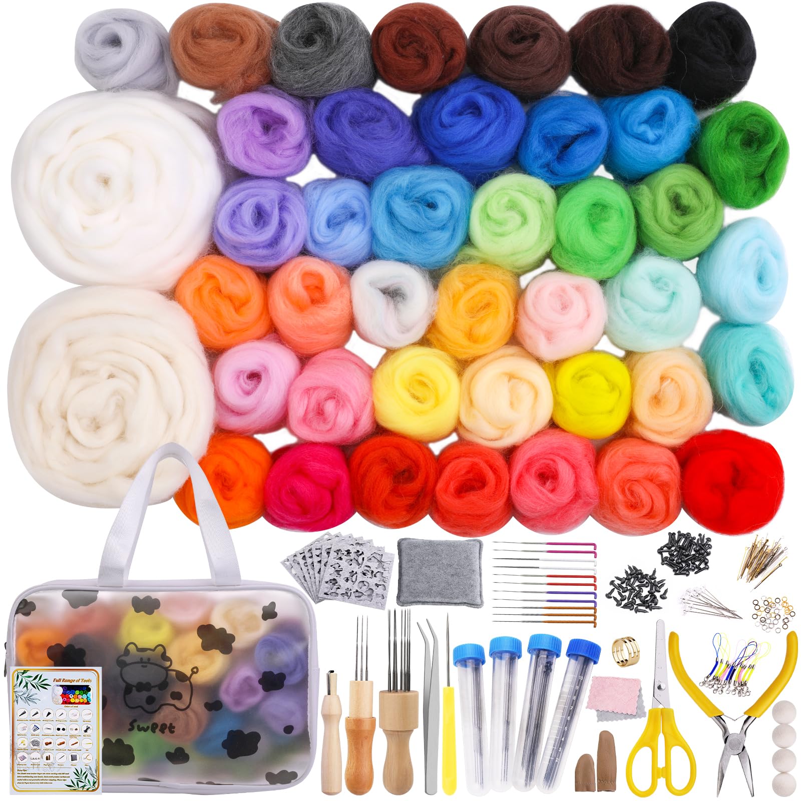 ZXIIXZ Needle Felting Kit for Beginners, 42 Colors Wool Roving Kit | Felt Kit wi