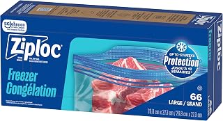 Ziploc Large Freezer Bags, Stand-Up, Freezer Burn Protection, 66 Count | 66 Large Food Storage Bags, Stand-Up Bottom, Stay-Open Design, Bpa Free, Meal Prep, Freezer Burn Prevention