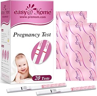 easy@Home Pregnancy Test Strips, 20 Pack with Premom App | Early Detection hCG Test Kit for Home Use, Sealed Pouches, Easy-to-Read Results, Scan, Track & Use Timer in Premom App