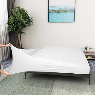 ALYVIA SPRING Queen Box Spring Cover Jersey Knit Stretchy, White | Snug Fit for Standard/Cal Queen Size, 4 Sided Wrap Around, Bed Skirt Alternative for Home & Hotel