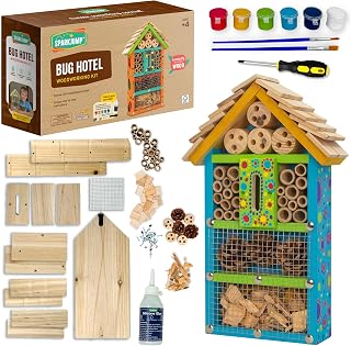 SparkJump Premium Bug Hotel Kit for Kids, Easy Wood Bug House Kits | Bug House for Kids with Tools, Paints & Glue, Insect Hotel Kit, Fun Wood Building Kits, Birthday Gifts for Girls and Boys