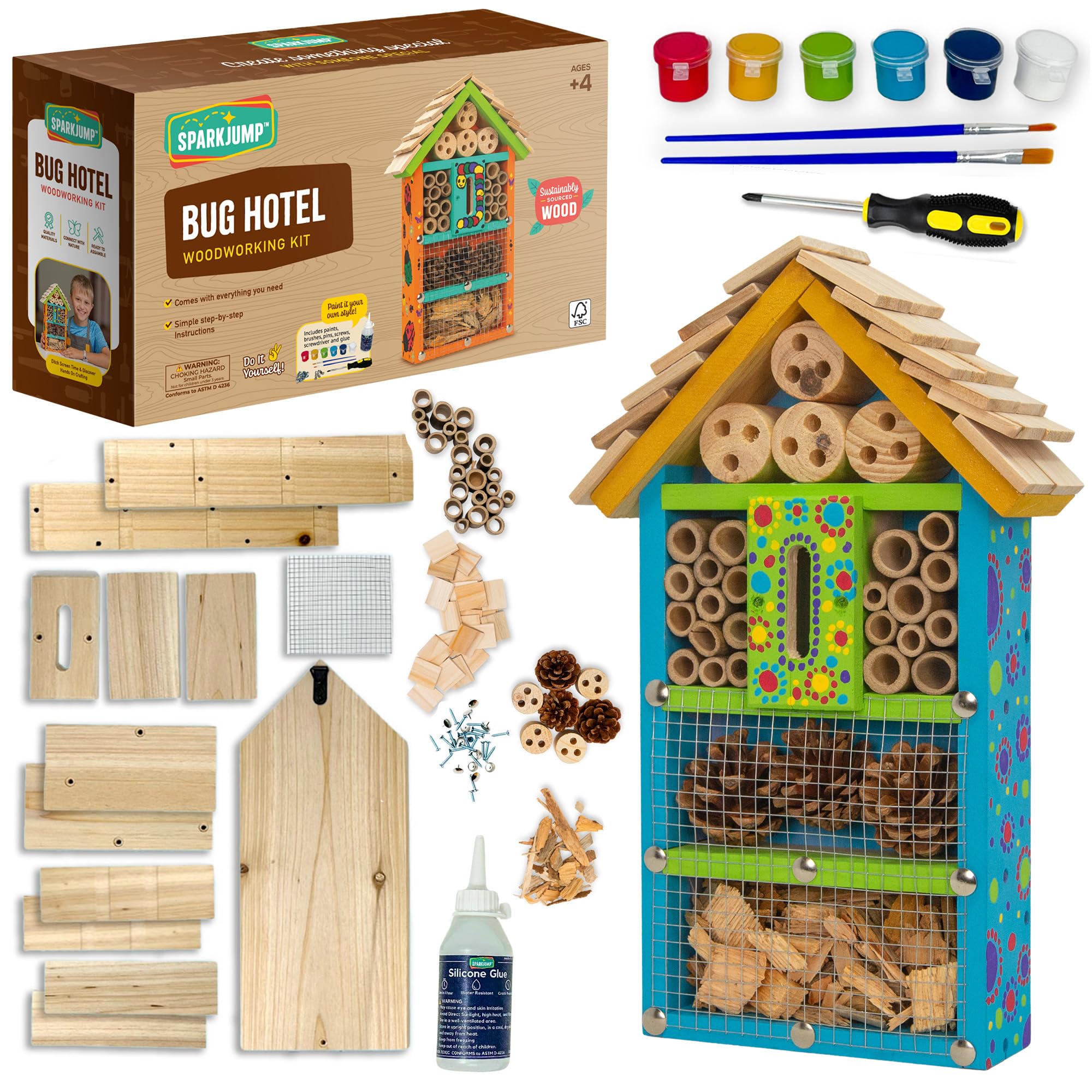 SparkJump Premium Bug Hotel Kit for Kids, Easy Wood Bug House Kits | Bug House f