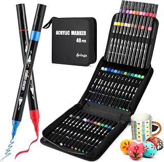 AEDAGA 48 Colours Acrylic Paint Markers, Dual Tip Acrylic Paint Pens