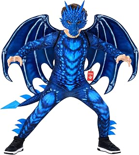 Morph Dragon Costume Kids, Dragon Wings, Halloween Costumes for Kids | Scale Printed Bodysuit, Hand Painted Dragon Mask, Realistic Wings Included, Perfect as a Boys Halloween Costume