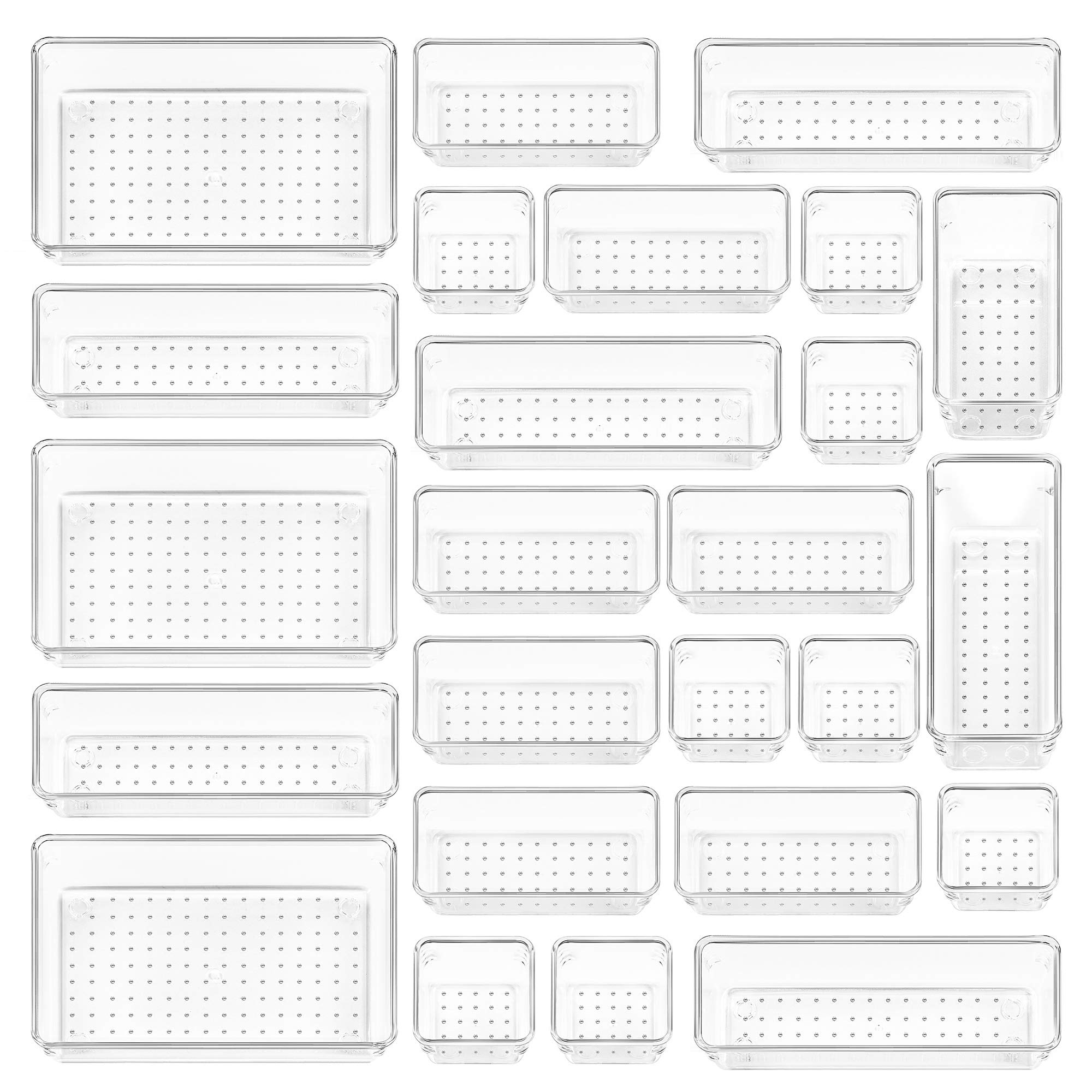Vtopmart 25 PCS Clear Plastic Drawer Organizers Set, 4-Size Versatile Bathroom a