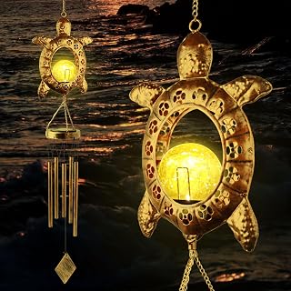 Solar Turtle Wind Chimes, Tortoise Light Wind Chime Outdoor, Beach Wind Chime, Garden Decor, Yard Decor, Gifts for Women, Gifts for mom, Grandma
