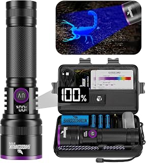 Shadowhawk 365nm UV Torch, 30W Black Light 4-Core with Filter Lens | Rechargeable Ultraviolet Flashlight, UV Light For Pet Urine, Resin Curing, Rocks, Golf Ball Finder, Scorpion,With LCD Display