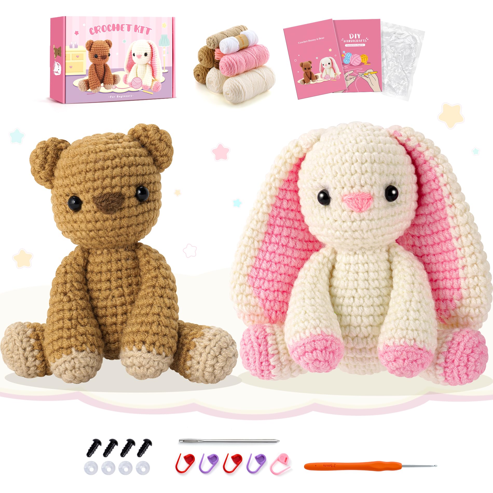 Bunny and Bear Crochet Kit for Beginners 2PCS Crochet Starter Kit for Adult | Be