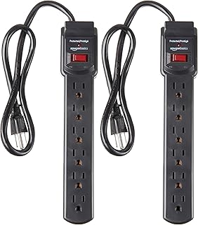 Amazon Basics 6-Outlet Surge Protector Power Strip with 200J Protection, Circuit Breaker, 2ft Extension Cord, Black, 2-Pack