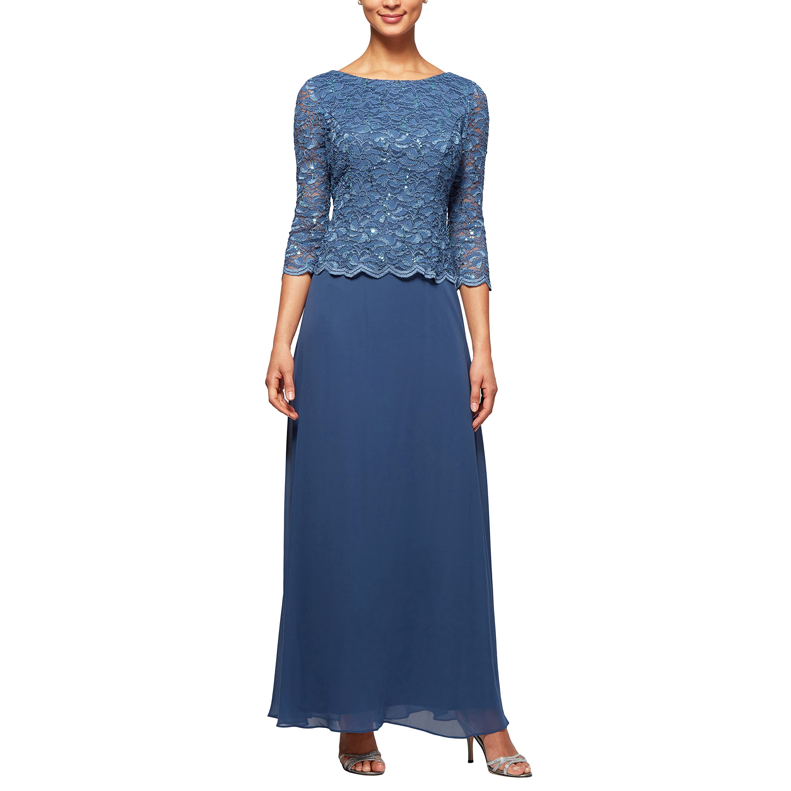 Alex Evenings Women's Tea Length Sequin Lace Mock Dress (Petite and Regular) Spe