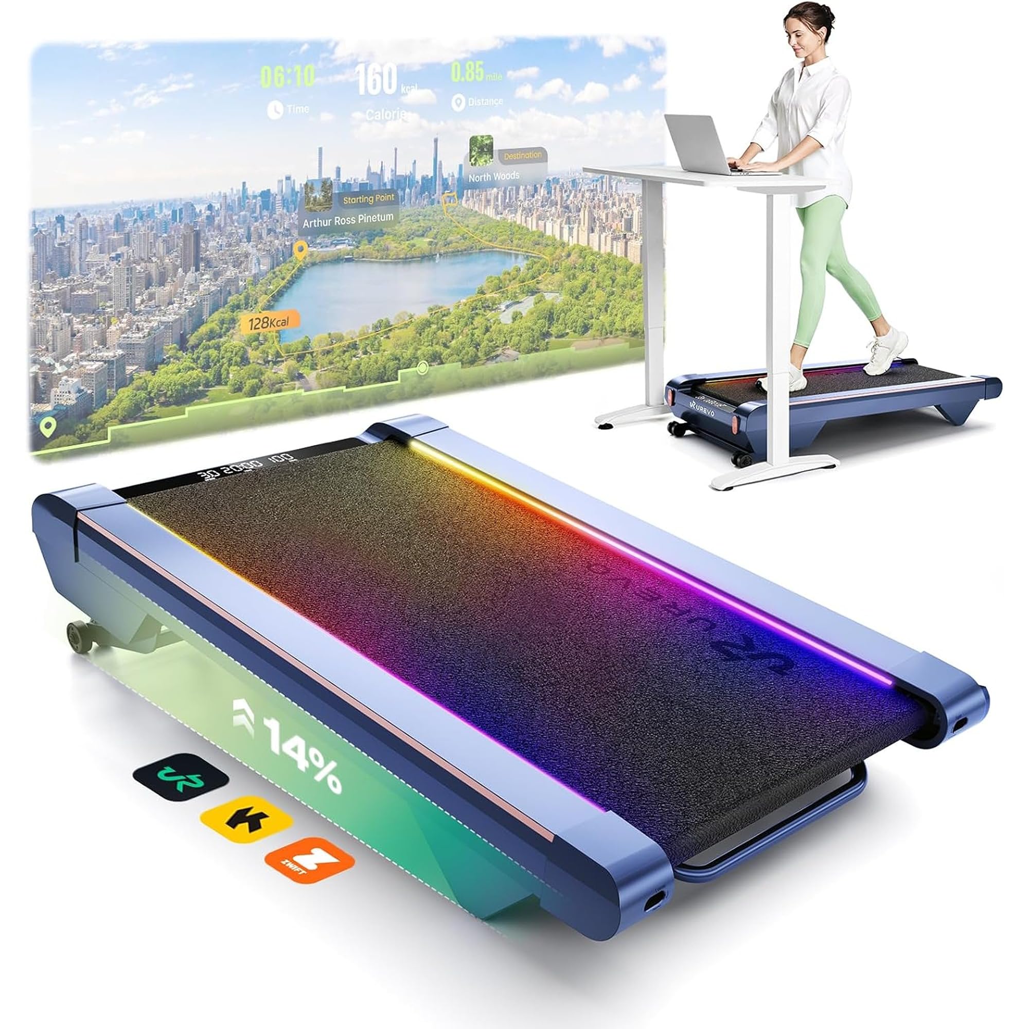 UREVO CyberPad Smart Walking Pad Treadmill with 14% Auto Incline
