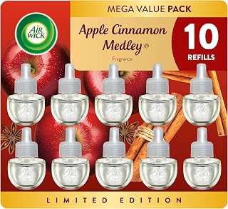Air Wick Plug-In Refills, Apple Cinnamon Medley, Essential Oils,10 count | Apple Cinnamon Medley scented oil refills infused with essential oils for fall home fragrance, Air Freshener