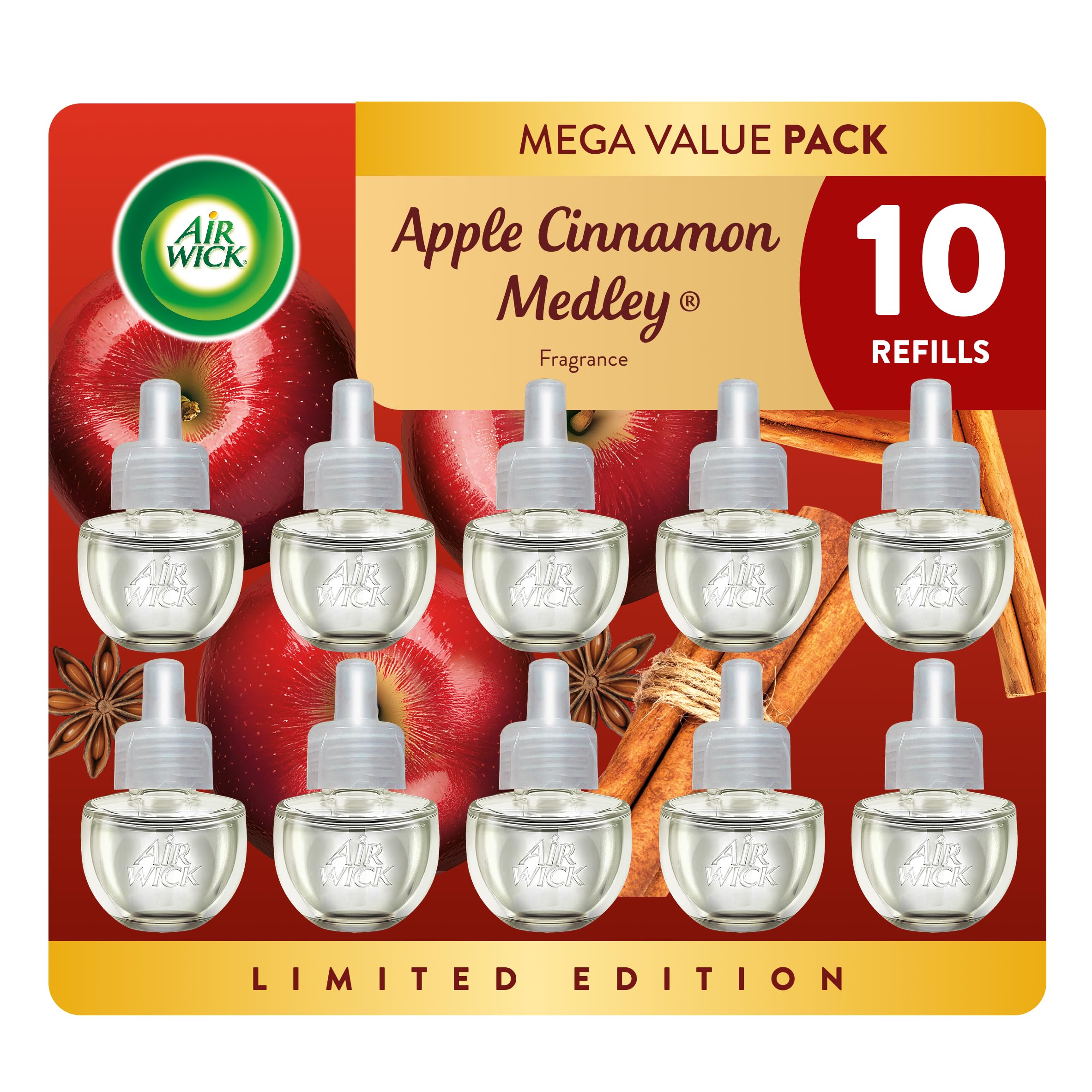 Air Wick Plug-In Refills, Apple Cinnamon Medley, Essential Oils,10 count | Apple