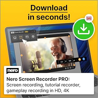 Nero Screen Recorder Pro | Screen Recording on PC | 4K | Record Video, Audio, Webcam | Create Tutorials, Gamesplays | Windows 11 / 10 | 1 Device | Annual licence | Activation code per email