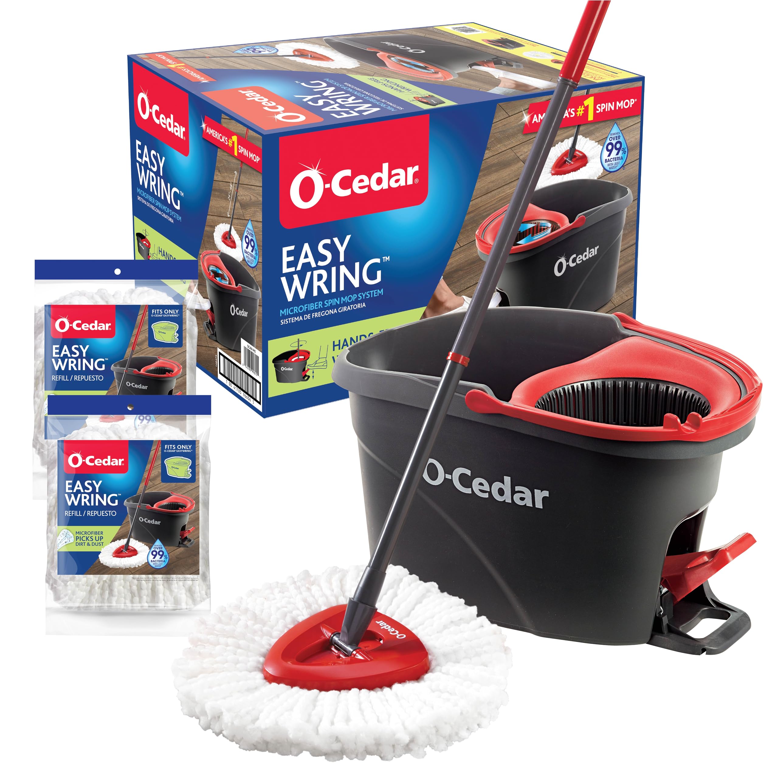 O-Cedar EasyWring Microfiber Spin Mop & Bucket Floor Cleaning System + 2 Extra R