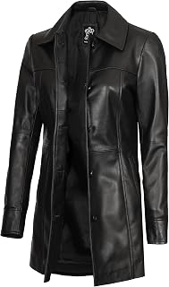 fjackets Women's Leather Jacket - Real Lambskin Leather Car Coat For Women - Long Leather Coat Button Closure