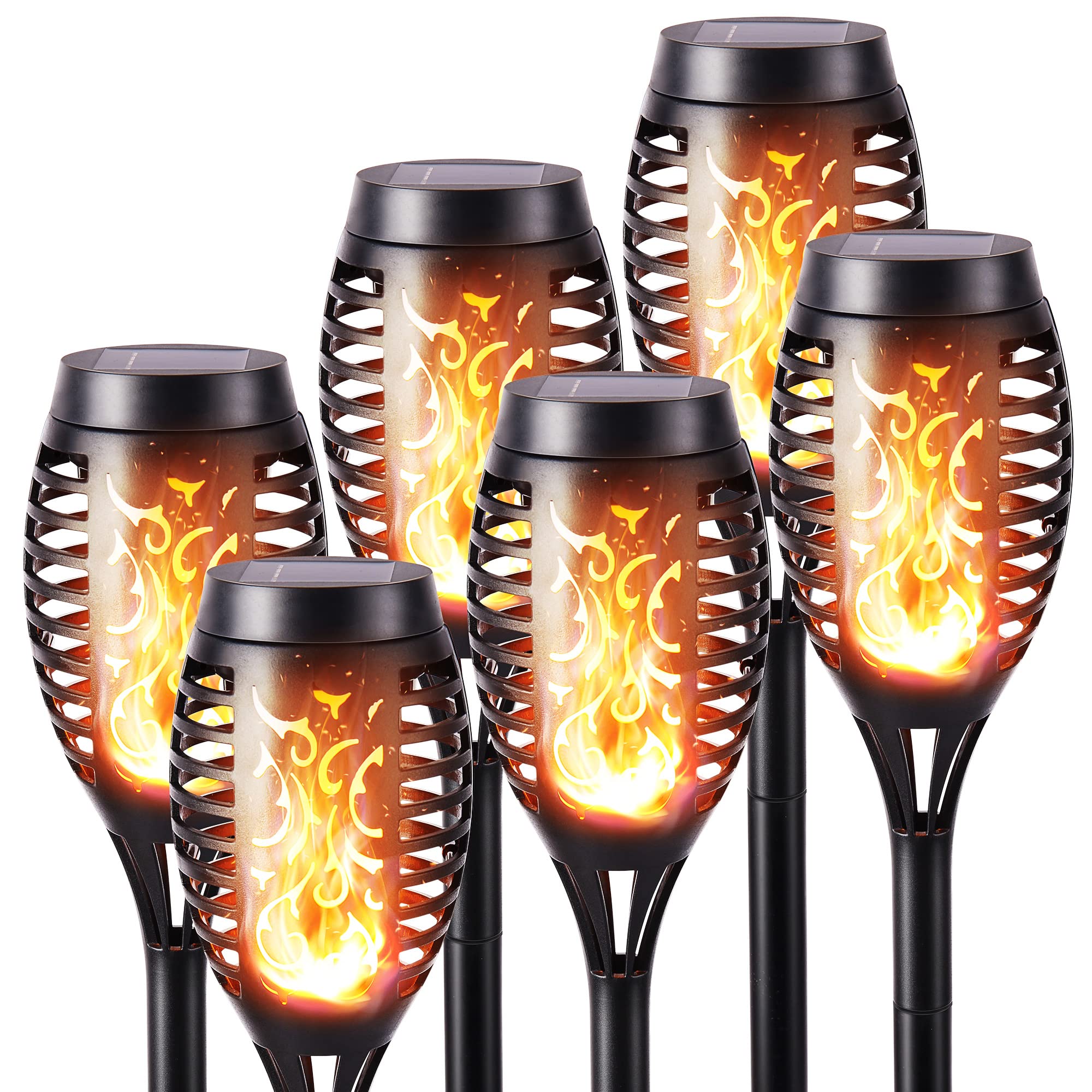 Geemoo 6 Pack Solar Flickering Dancing Flame Lights Waterproof Solar Torch Light