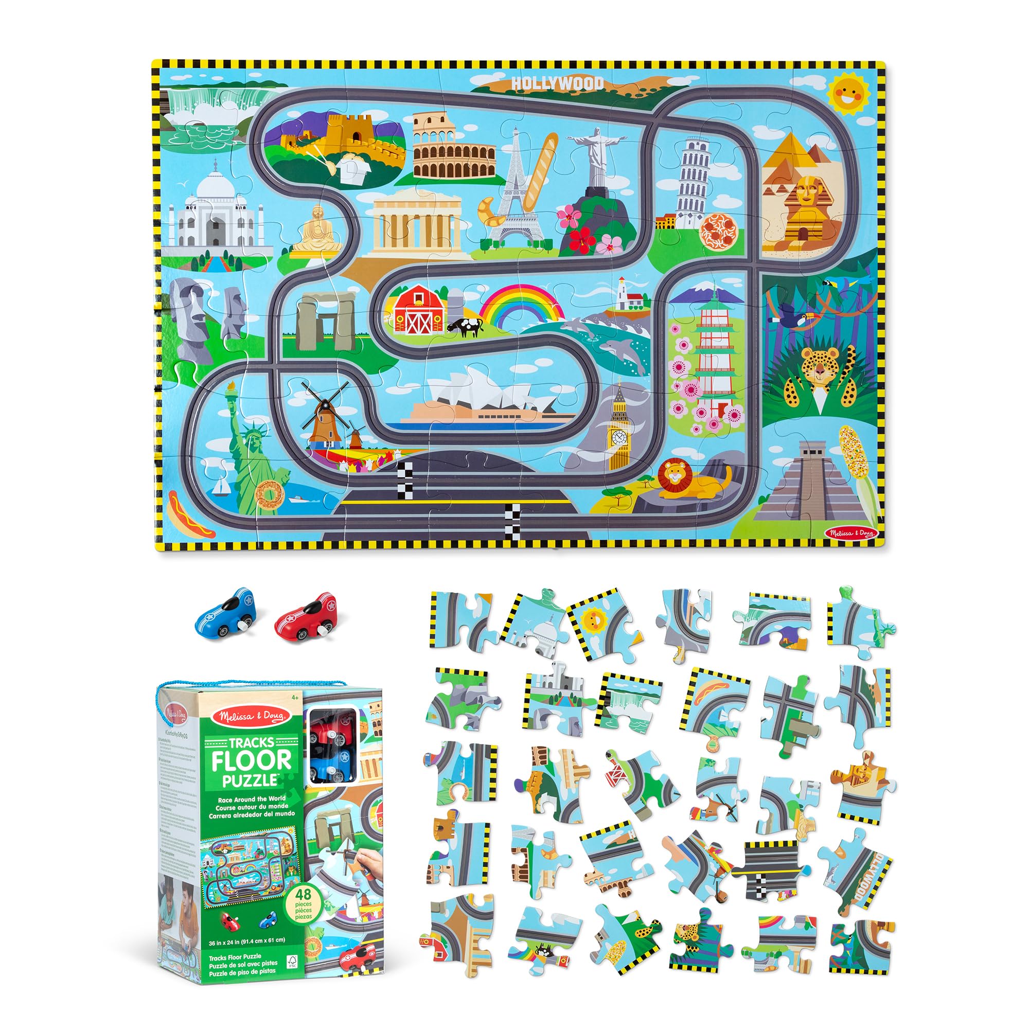 Melissa & Doug Race Around the World Floor Puzzle 48-Piece | 48 Wipe-Clean Puzzl