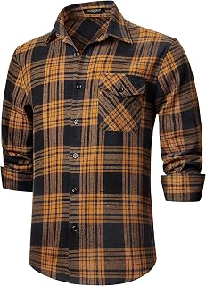 HISDERN Men's Long Sleeve Casual Plaid Flannel Shirt Checked Tartan Button Down Shirts for Men S-4XL
