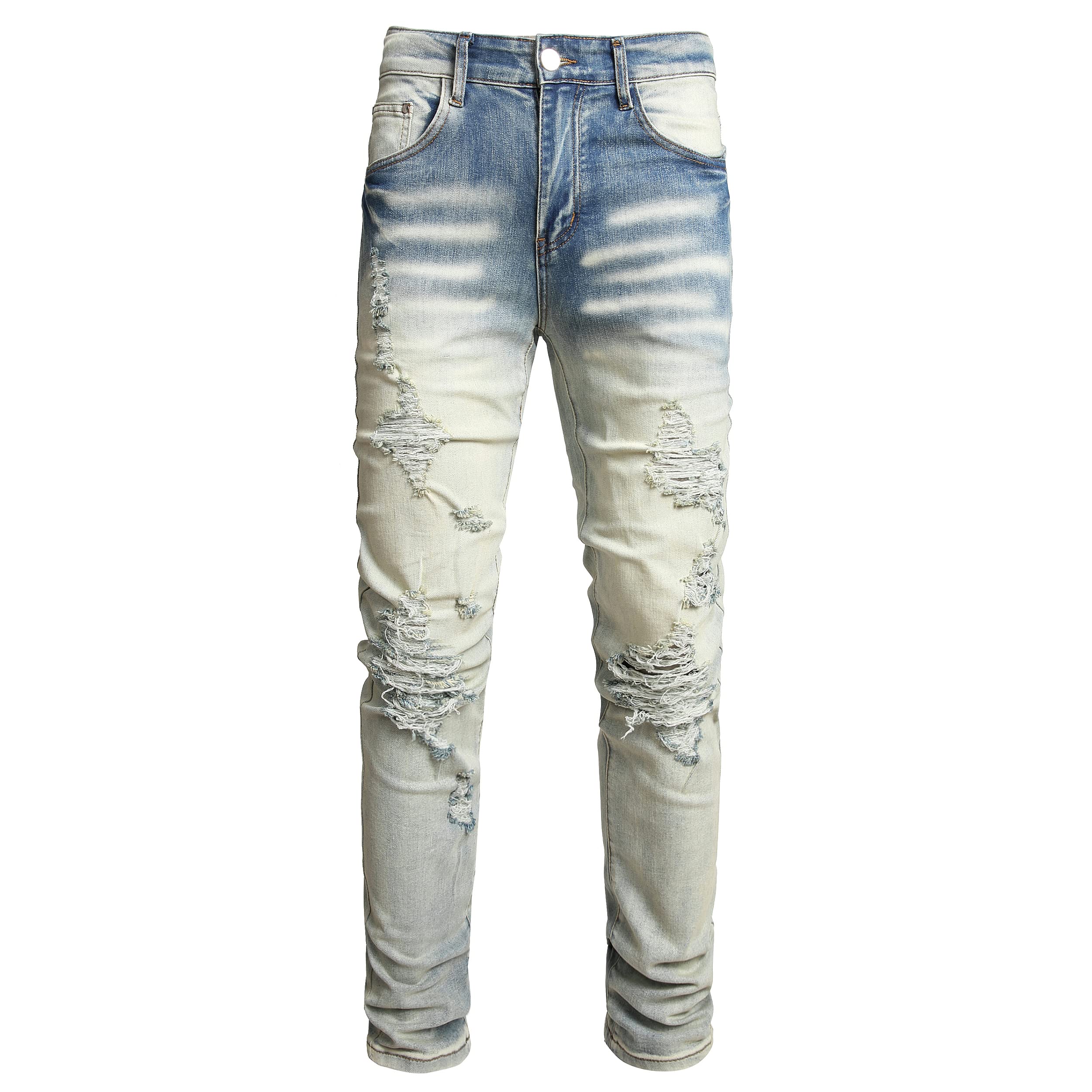Men's Ripped Straight Holes Stretchy Jeans