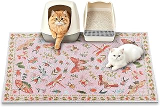 Litter Mat, 89 x 58cm Cat Litter Mat, Traps 100% Cat Litter, Non-Slip Litter Box Trapping Mat, Cute Decor Litter Mat, Easy Clean for Scatter Control, Waterproof Urine Protection