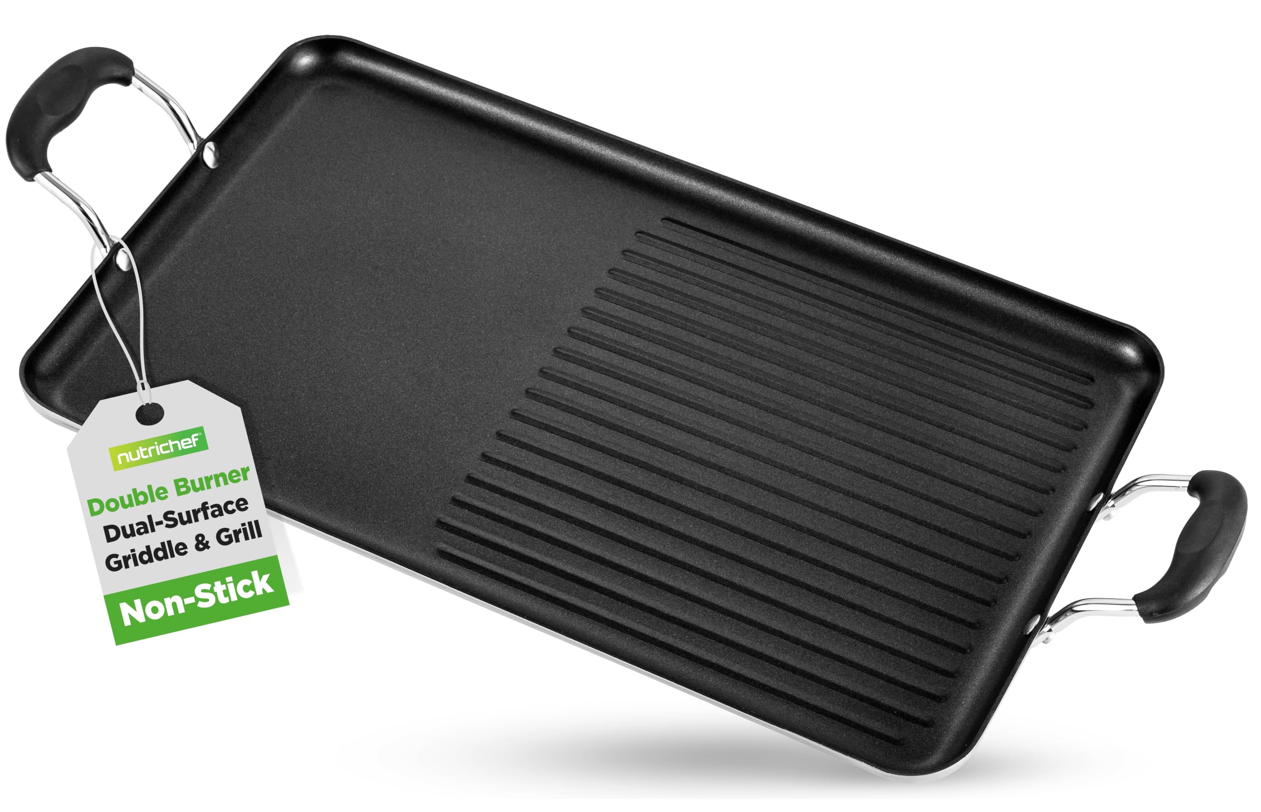 NutriChef 24" Stove Top Griddle Pan, Nonstick Double Burner Grill & Griddle Comb
