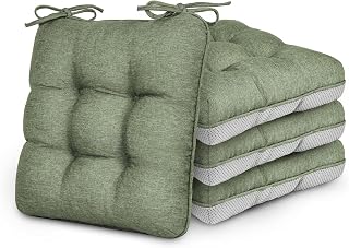 Love's cabin Memory Foam Chair Cushions Set of 4, 15.5 Inch, Green | 15.5"x15.5"x3.5", Indoor & Outdoor Chair Seat Pads with Non-slip Bottom and Ties, for Dining, Kitchen, Office, Patio