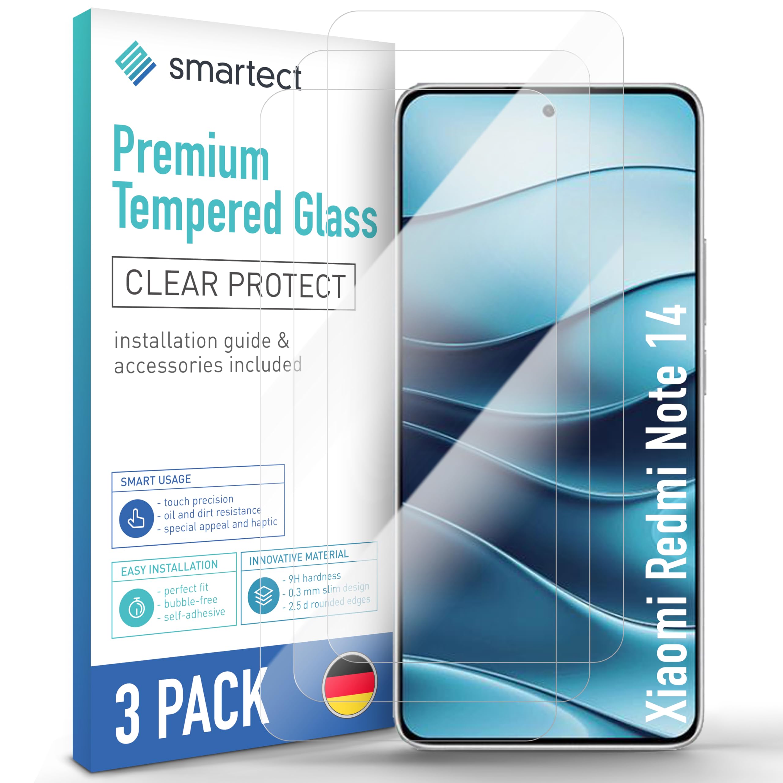 Smartect Tempered Glass 3 Pieces for Xiaomi Redmi Note 14