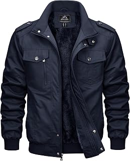 MAGCOMSEN Men's Warm Fleece Winter Jacket Military Bomber Jacket Casual Work Jacket with Multi Pockets