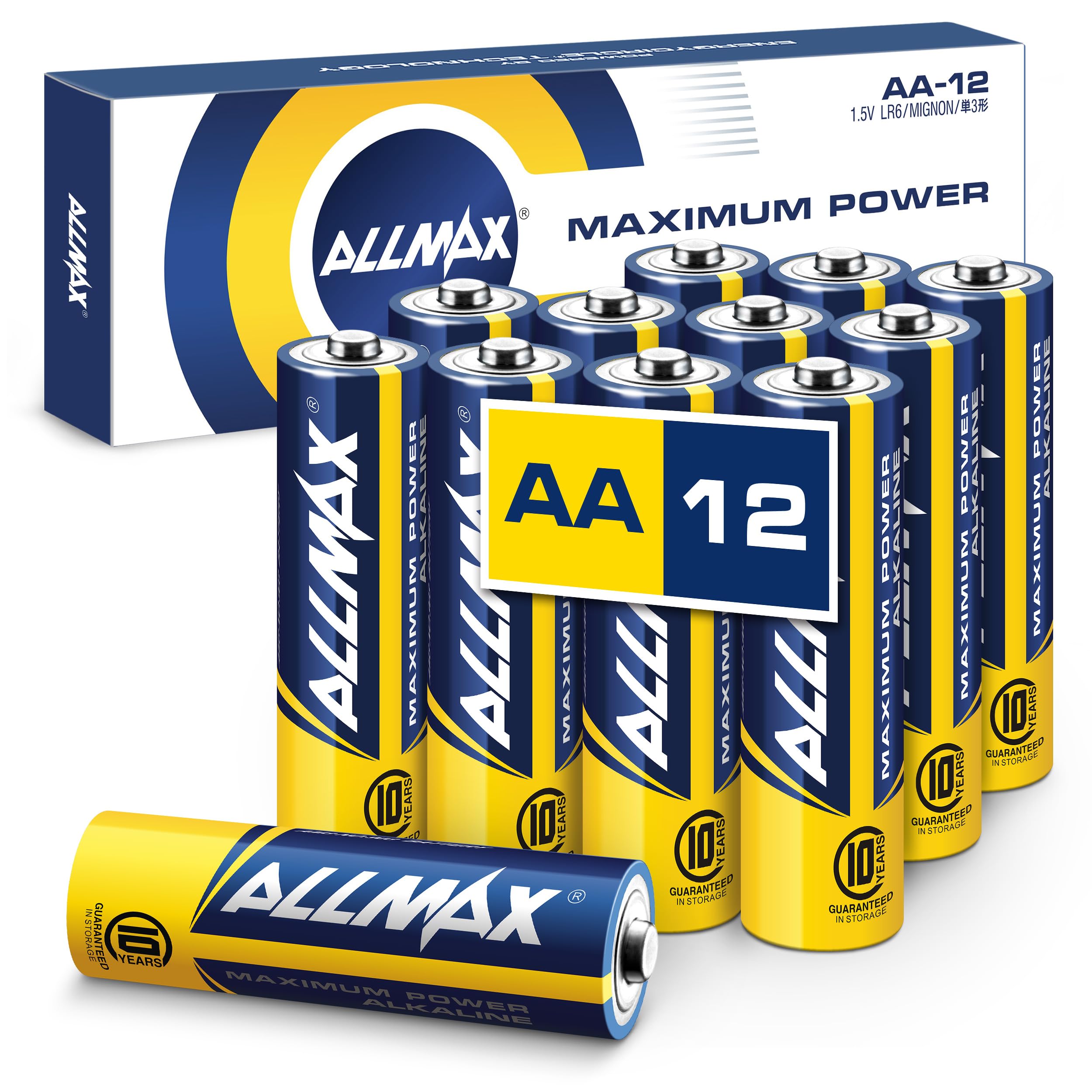 Allmax AA (LR6) Maximum Power Alkaline Batteries (12 Count) – 1.5V | Double A • 