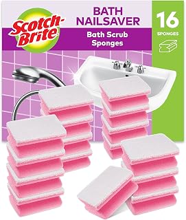 Scotch-Brite Bath Scrub Sponge, 16 Pieces - Non-scratch Scourer for Cleaning Bathroom Surfaces such as Glass, Chrome or Ceramic, White